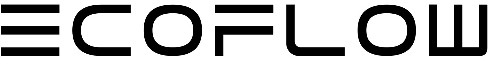 Logo von EcoFlow mit stilisierten schwarzen Buchstaben auf weißem Hintergrund