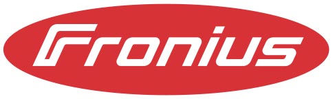 Das Logo von Fronius in roten Buchstaben auf ovalem Hintergrund.