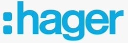 Das Hager-Logo in leuchtendem Blau auf weißem Hintergrund